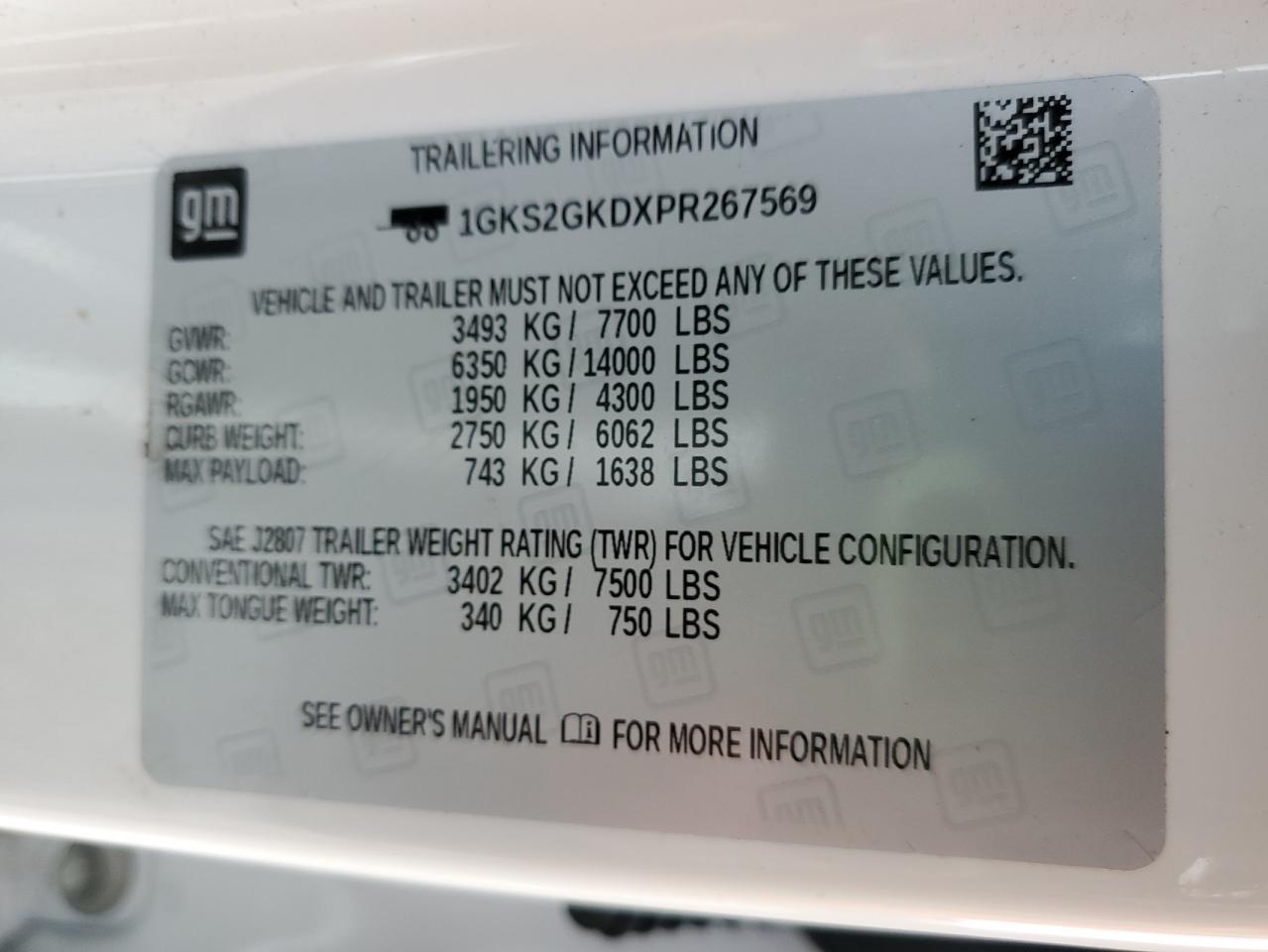2023 GMC YUKON XL K1500 SLT VIN:1GKS2GKDXPR267569