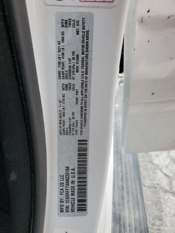 2022 RAM 1500 BIG HORN/LONE STAR VIN:1C6SRFFT4NN220164