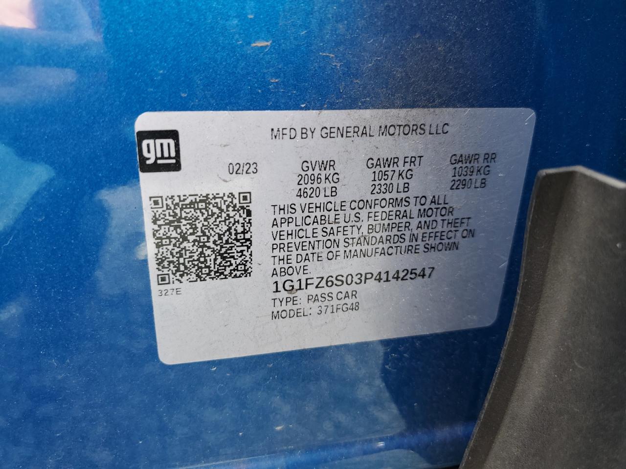 2023 CHEVROLET BOLT EUV PREMIER VIN:1G1FZ6S03P4142547