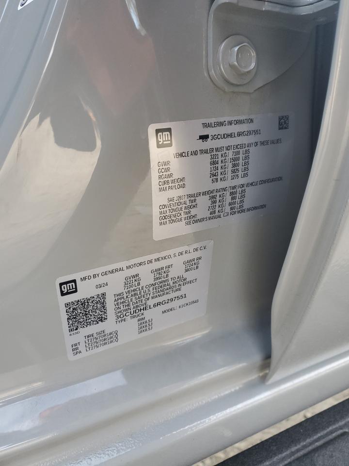 2024 CHEVROLET SILVERADO K1500 ZR2 VIN:3GCUDHEL6RG297551