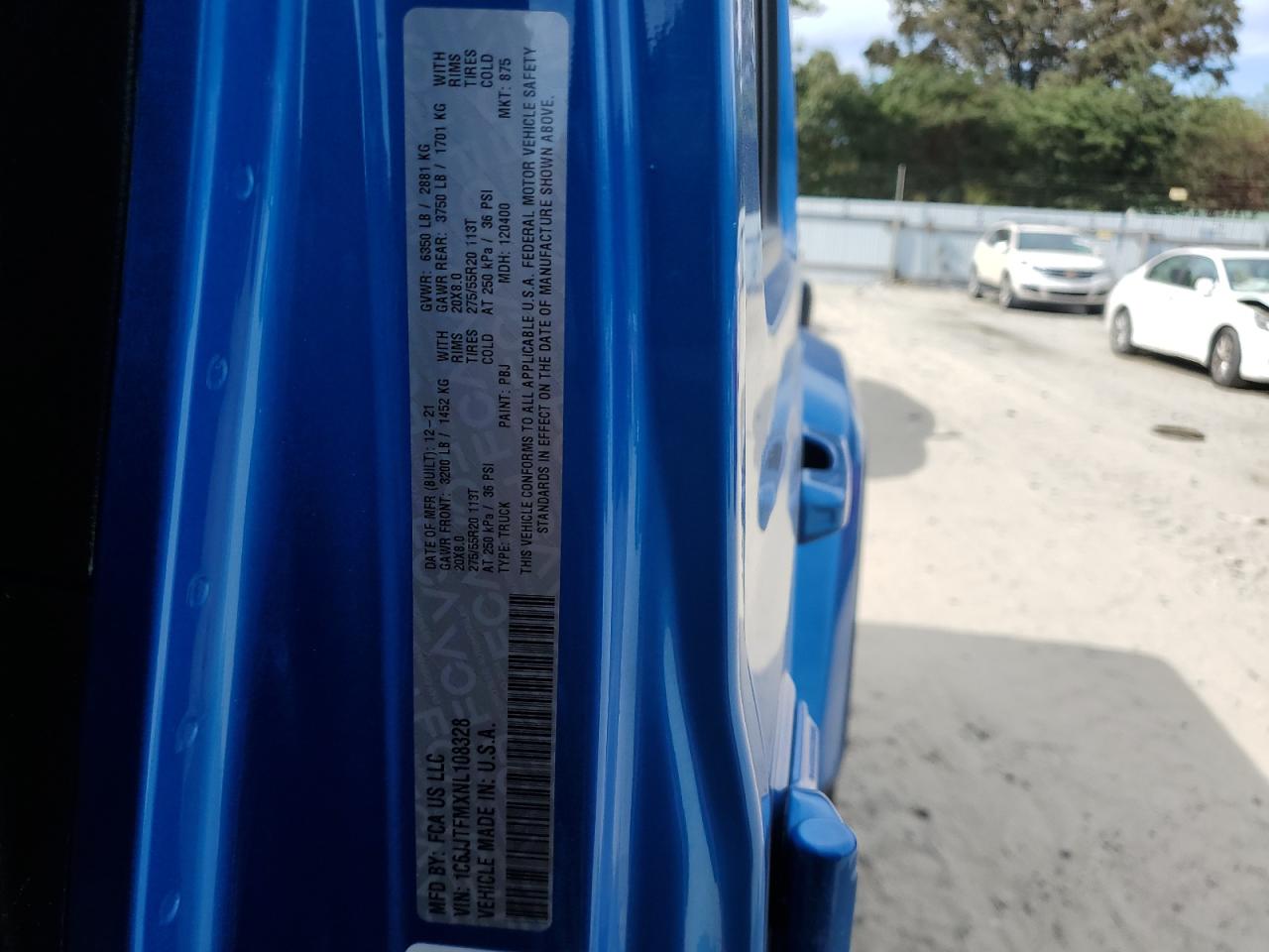 2022 JEEP GLADIATOR OVERLAND VIN:1C6JJTFMXNL108328