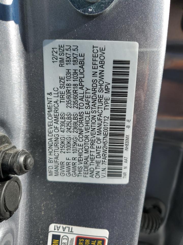 2022 HONDA CR-V EX VIN:7FARW2H57NE001712