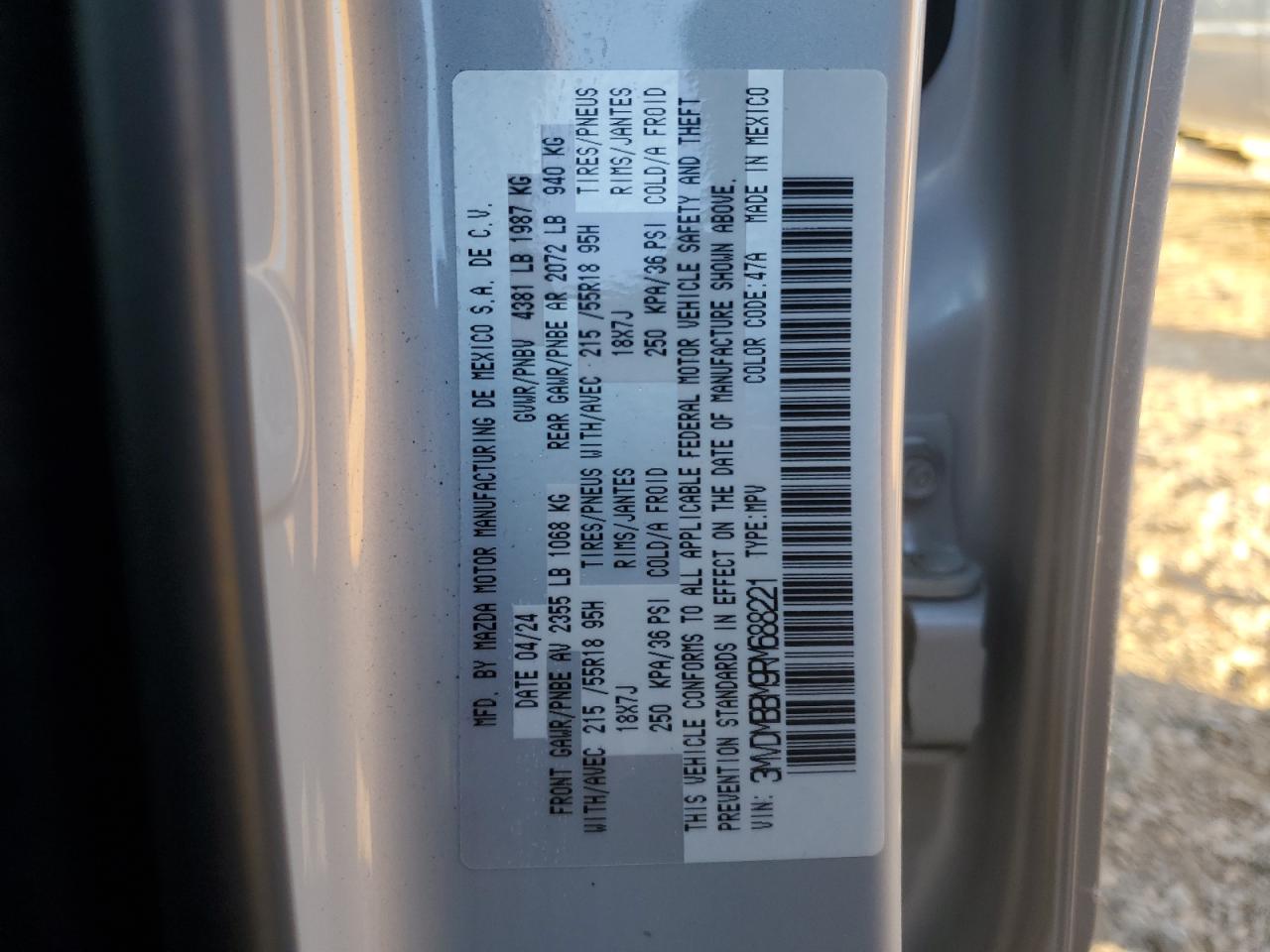 2024 MAZDA CX-30 SELECT VIN:3MVDMBBM9RM688221