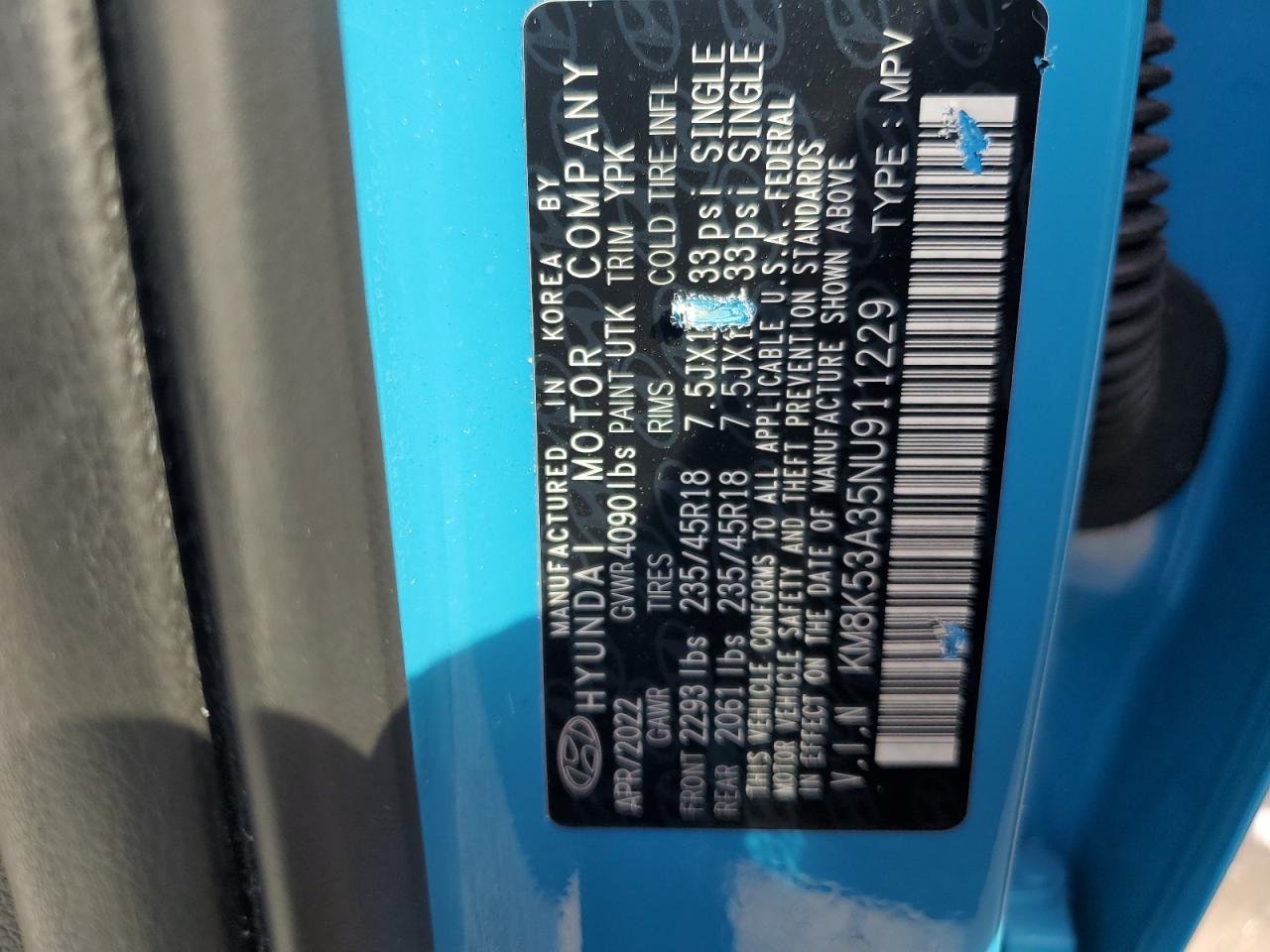 2022 HYUNDAI KONA LIMITED VIN:KM8K53A35NU911229