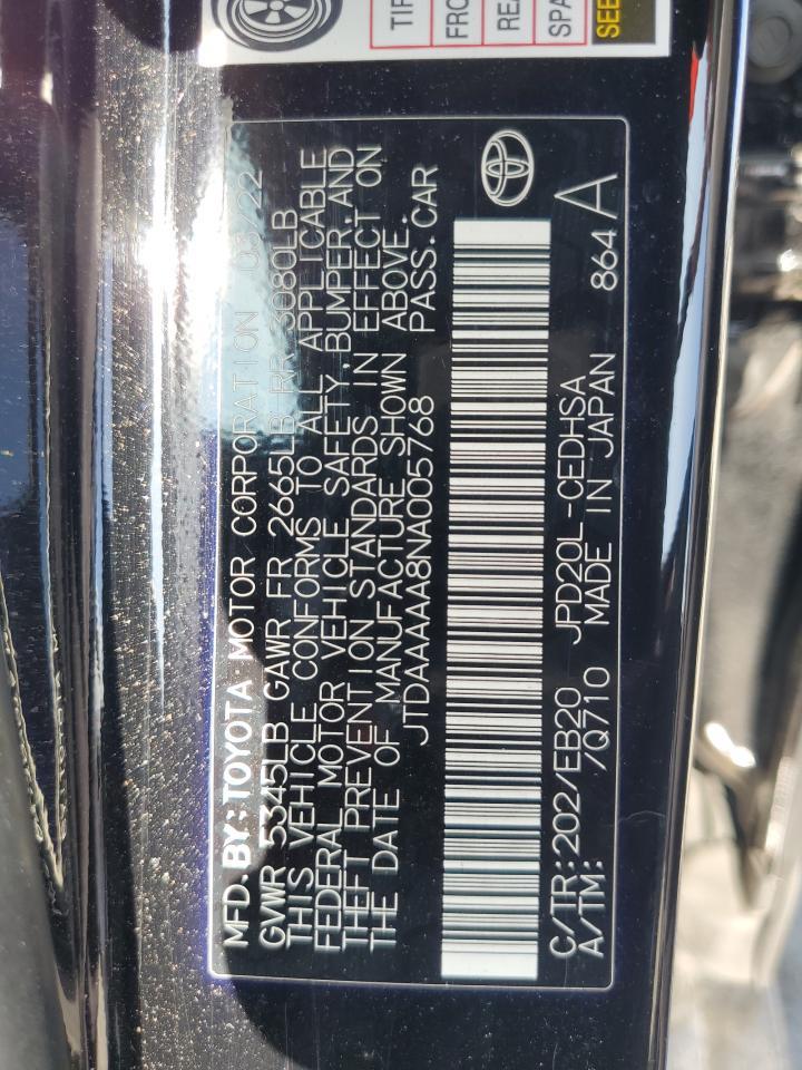 2022 TOYOTA MIRAI LE VIN:JTDAAAAA8NA005768