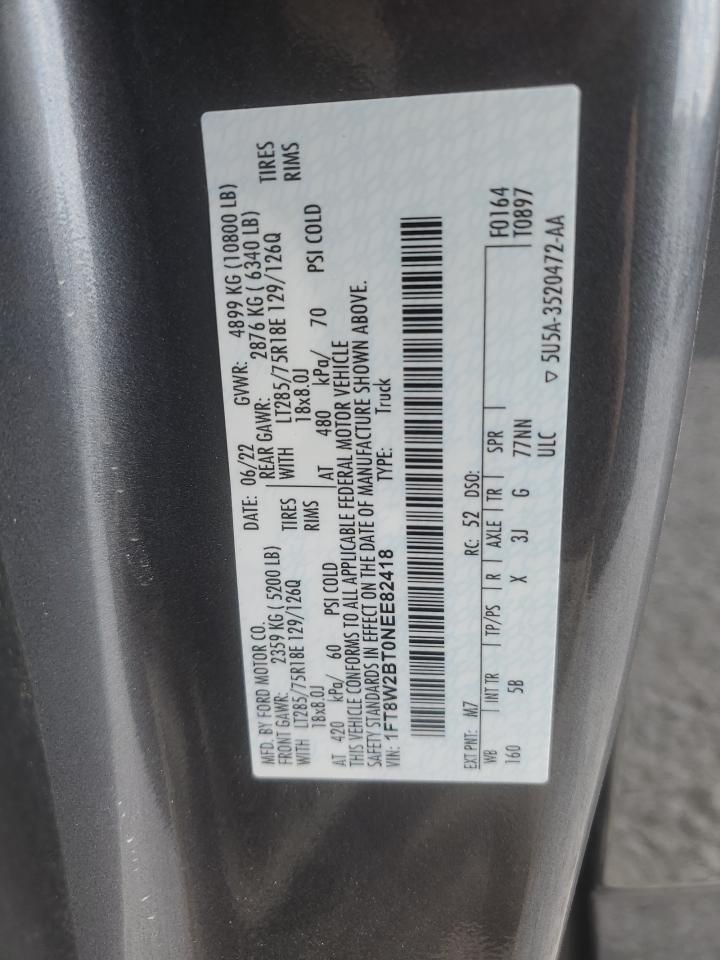 2022 FORD F250 SUPER DUTY VIN:1FT8W2BT0NEE82418