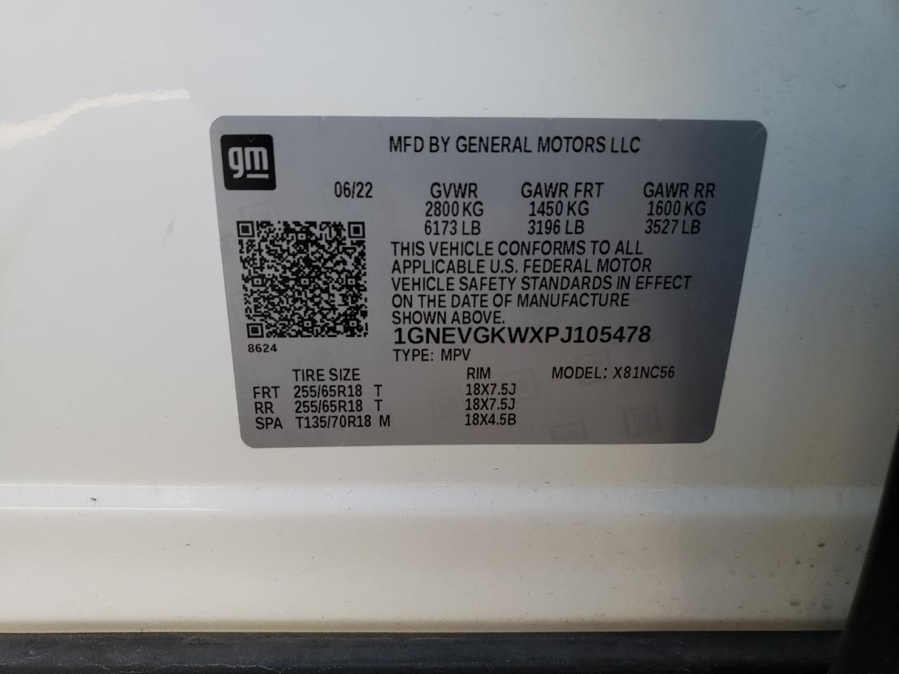 2023 CHEVROLET TRAVERSE LT VIN:1GNEVGKWXPJ105478