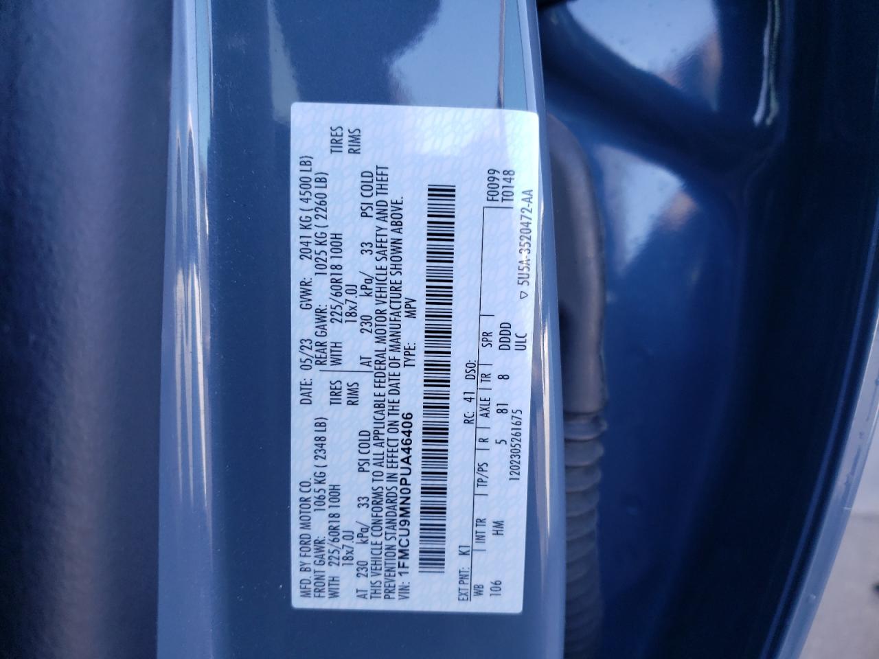 2023 FORD ESCAPE ST LINE VIN:1FMCU9MN0PUA46406