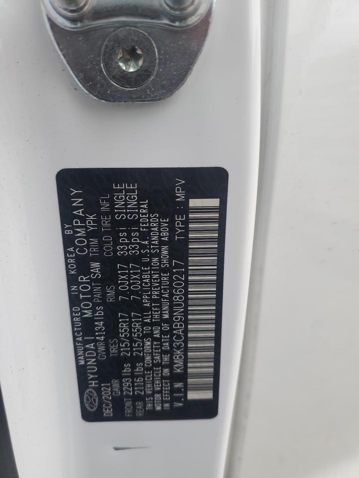 2022 HYUNDAI KONA SEL VIN:KM8K3CAB9NU860217