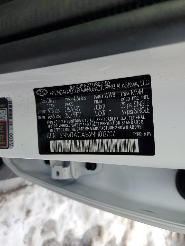 2022 HYUNDAI TUCSON SE VIN:5NMJACAE6NH012707