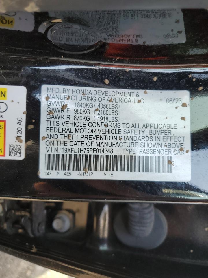2023 HONDA CIVIC EXL VIN:19XFL1H76PE014348