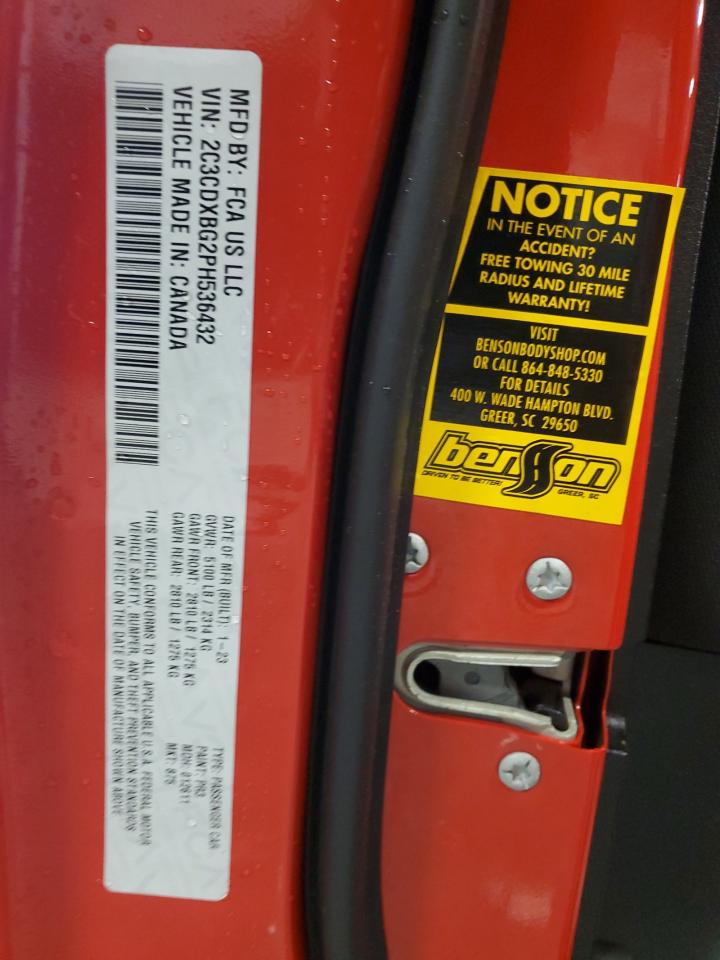 2023 DODGE CHARGER SXT VIN:2C3CDXBG2PH536432