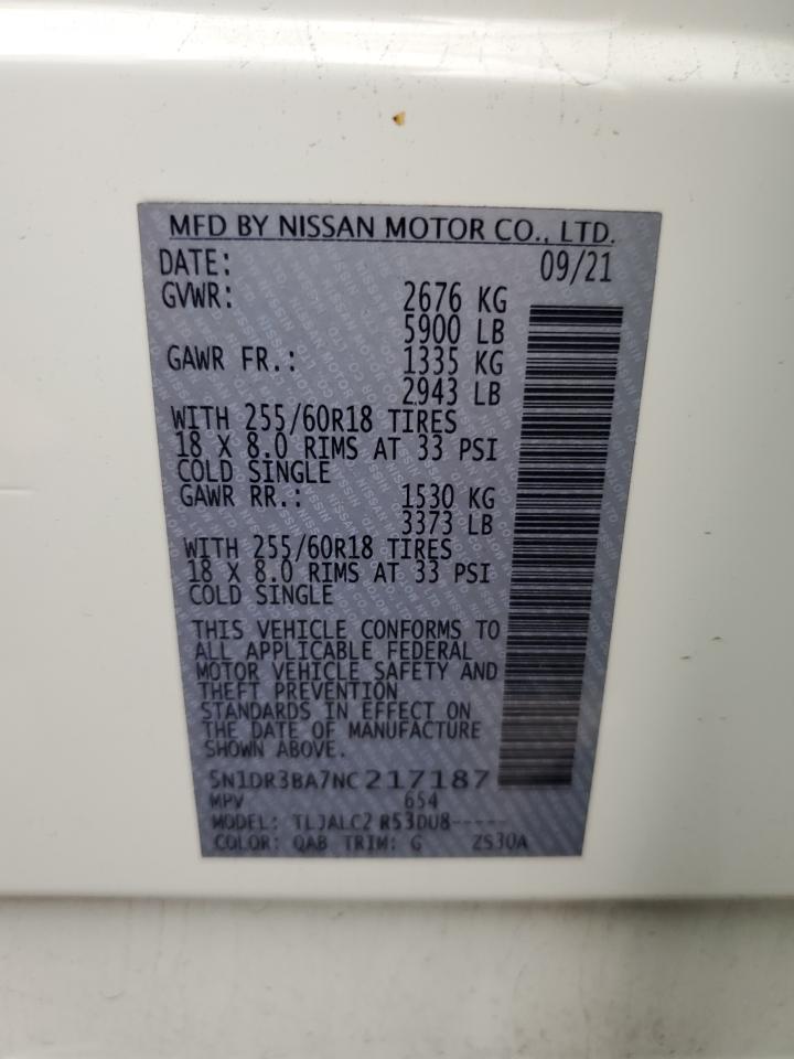 2022 NISSAN PATHFINDER SV VIN:5N1DR3BA7NC217187