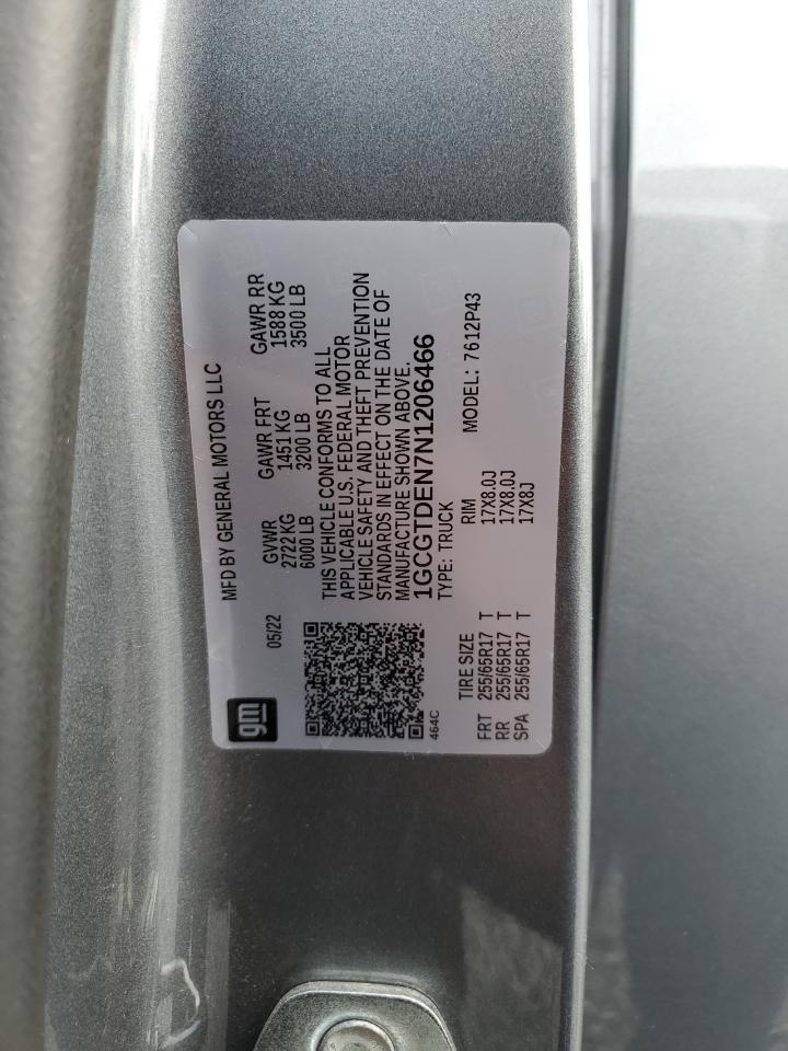 2022 CHEVROLET COLORADO Z71 VIN:1GCGTDEN7N1206466