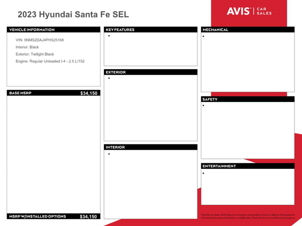 2023 HYUNDAI SANTA FE SEL VIN:5NMS2DAJ4PH525168