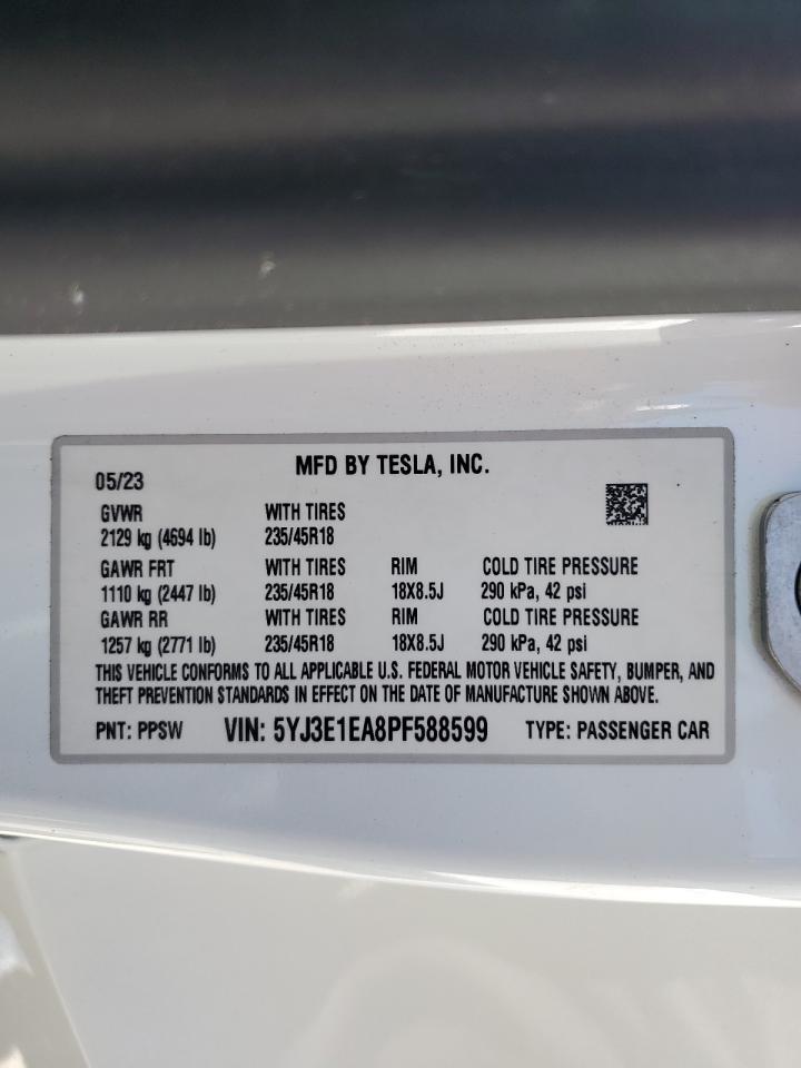 2023 TESLA MODEL 3  VIN:5YJ3E1EA8PF588599