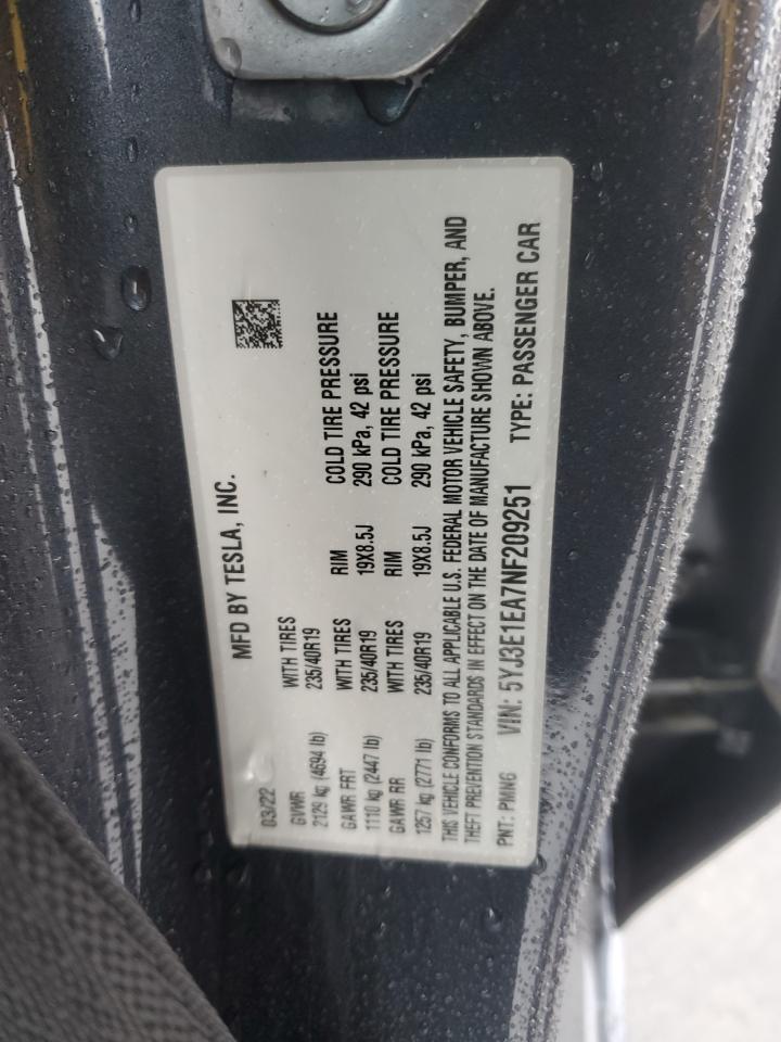 2022 TESLA MODEL 3  VIN:5YJ3E1EA7NF209251