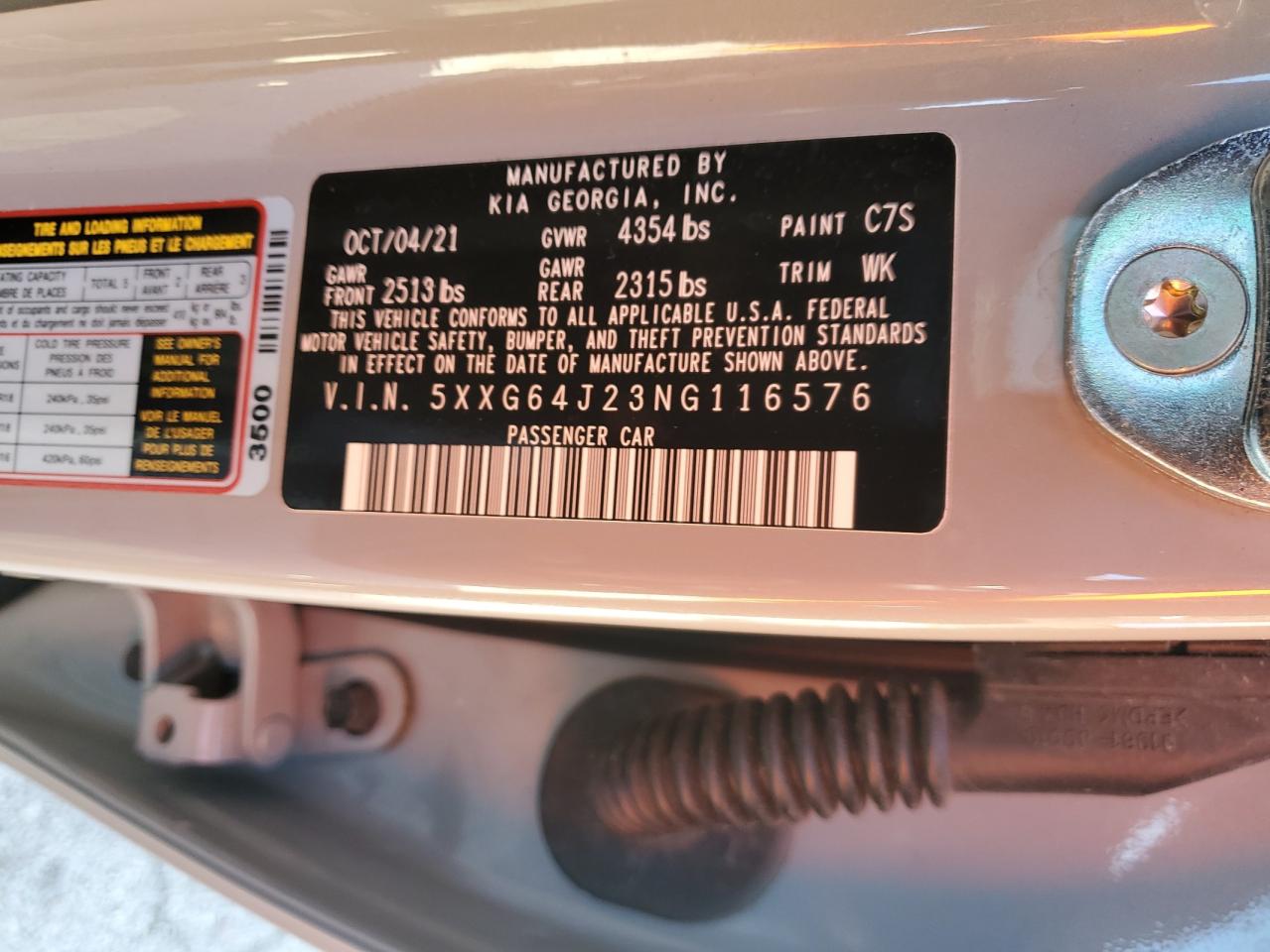 2022 KIA K5 GT LINE VIN:5XXG64J23NG116576