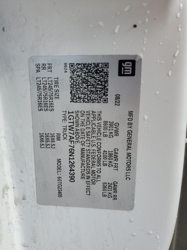 2022 GMC SAVANA G2500 VIN:1GTW7AF76N1264390