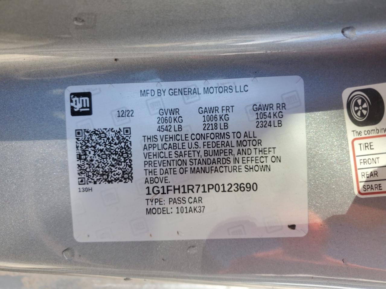 2023 CHEVROLET CAMARO SS VIN:1G1FH1R71P0123690