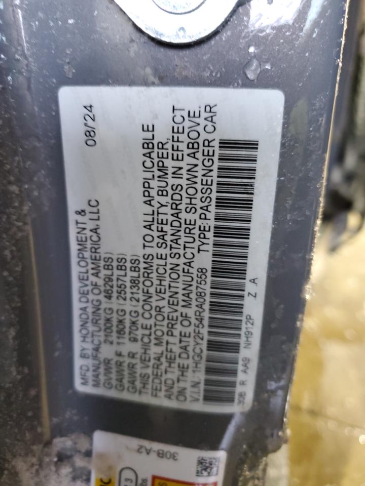 2024 HONDA ACCORD HYBRID SPORT VIN:1HGCY2F54RA087558