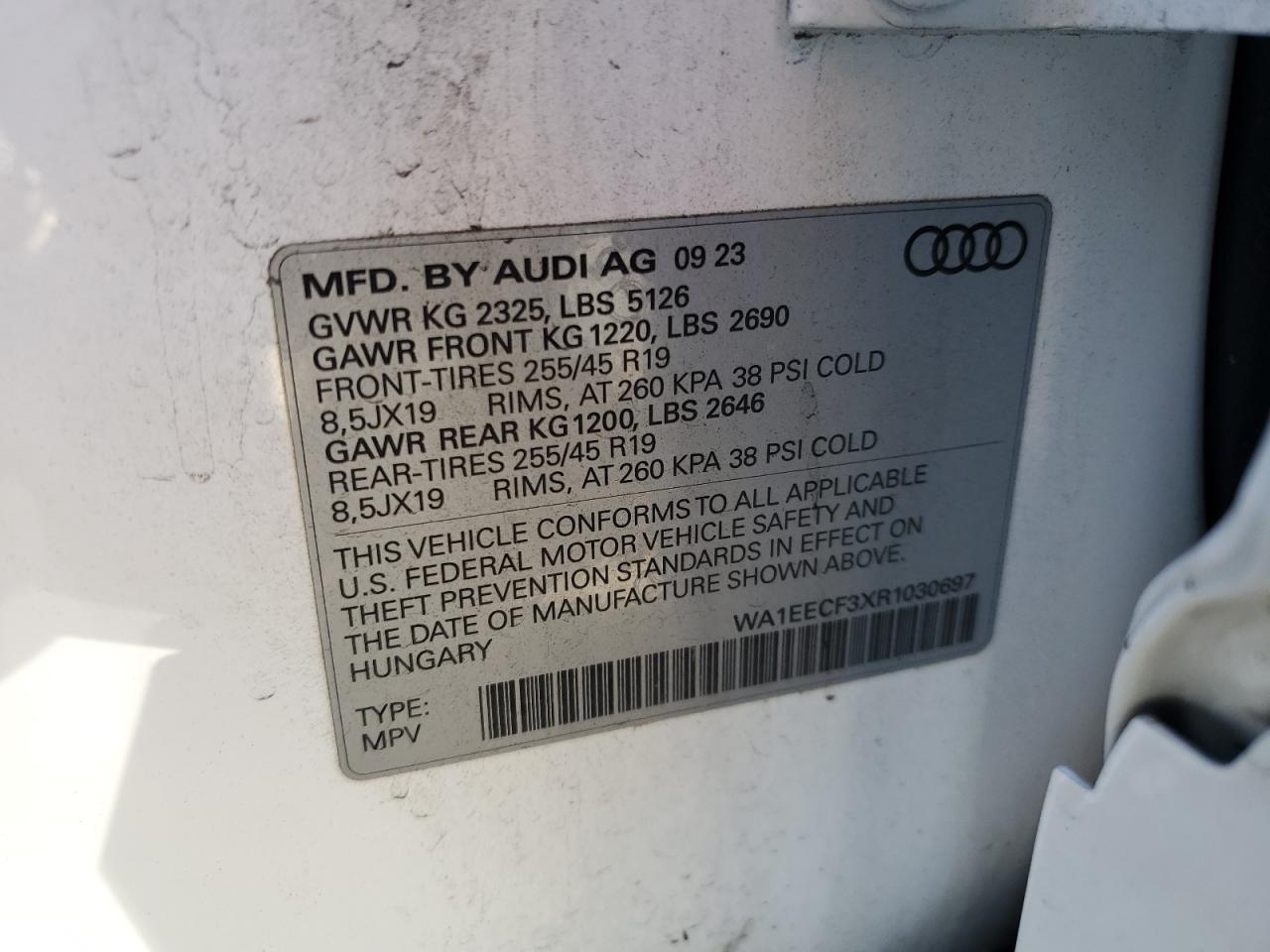 2024 AUDI Q3 PREMIUM PLUS S LINE 45 VIN:WA1EECF3XR1030697