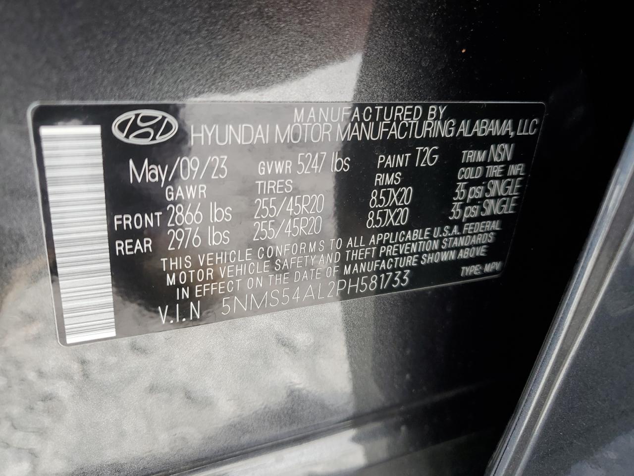 2023 HYUNDAI SANTA FE CALLIGRAPHY VIN:5NMS54AL2PH581733