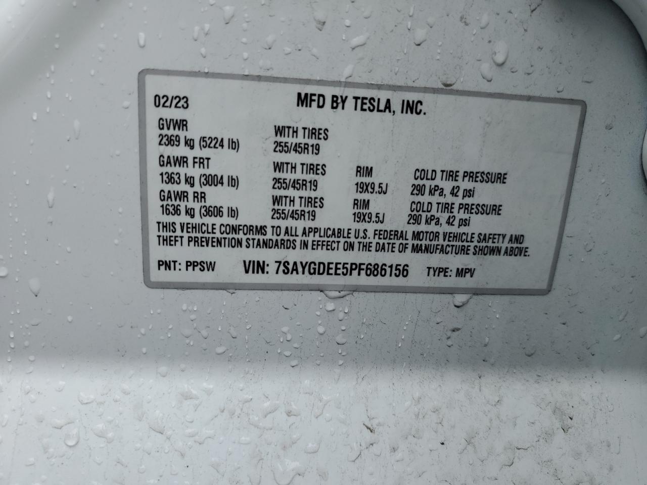 2023 TESLA MODEL Y  VIN:7SAYGDEE5PF686156