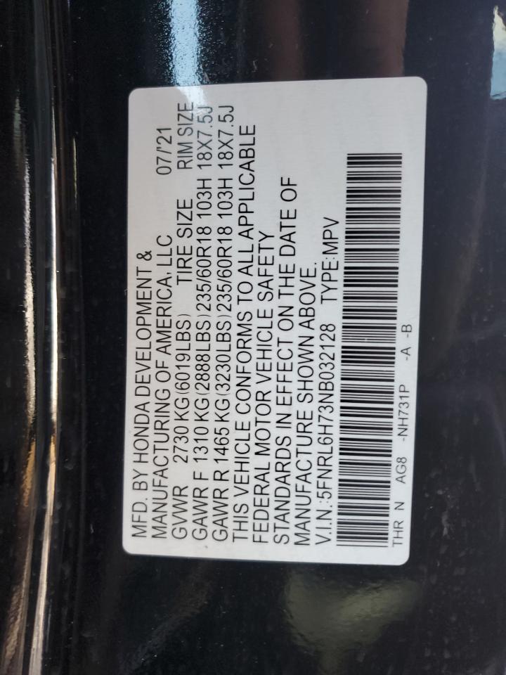 2022 HONDA ODYSSEY EXL VIN:5FNRL6H73NB032128
