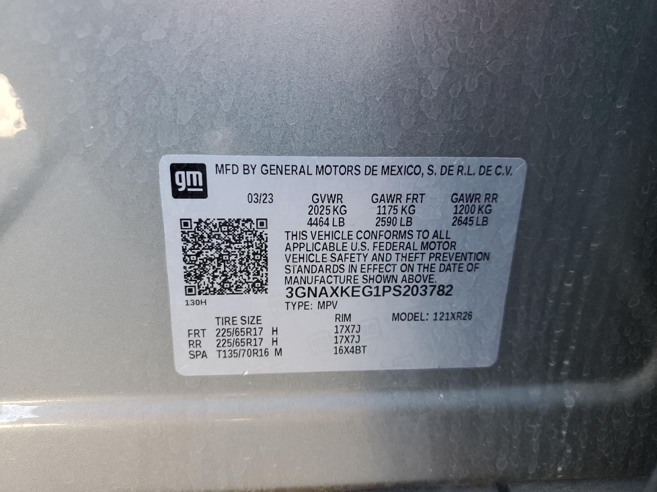 2023 CHEVROLET EQUINOX LT VIN:3GNAXKEG1PS203782