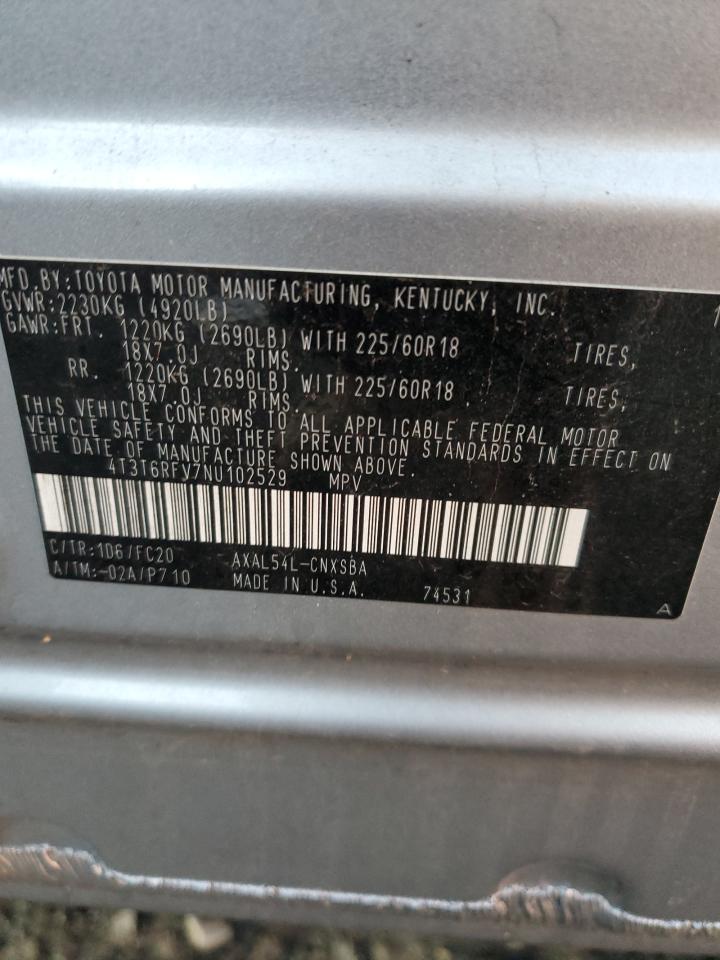 2022 TOYOTA RAV4 SE VIN:4T3T6RFV7NU102529