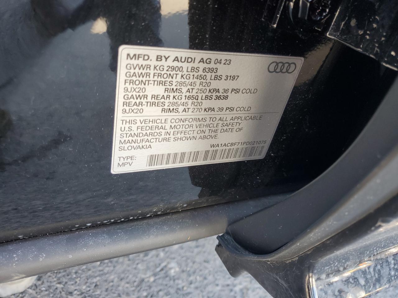 2023 AUDI Q7 PREMIUM VIN:WA1ACBF71PD021075