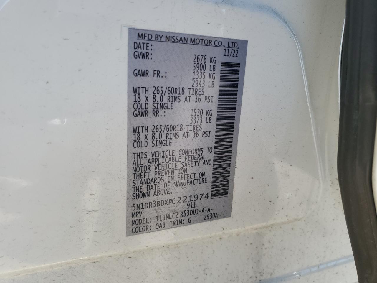 2023 NISSAN PATHFINDER SV VIN:5N1DR3BDXPC221974
