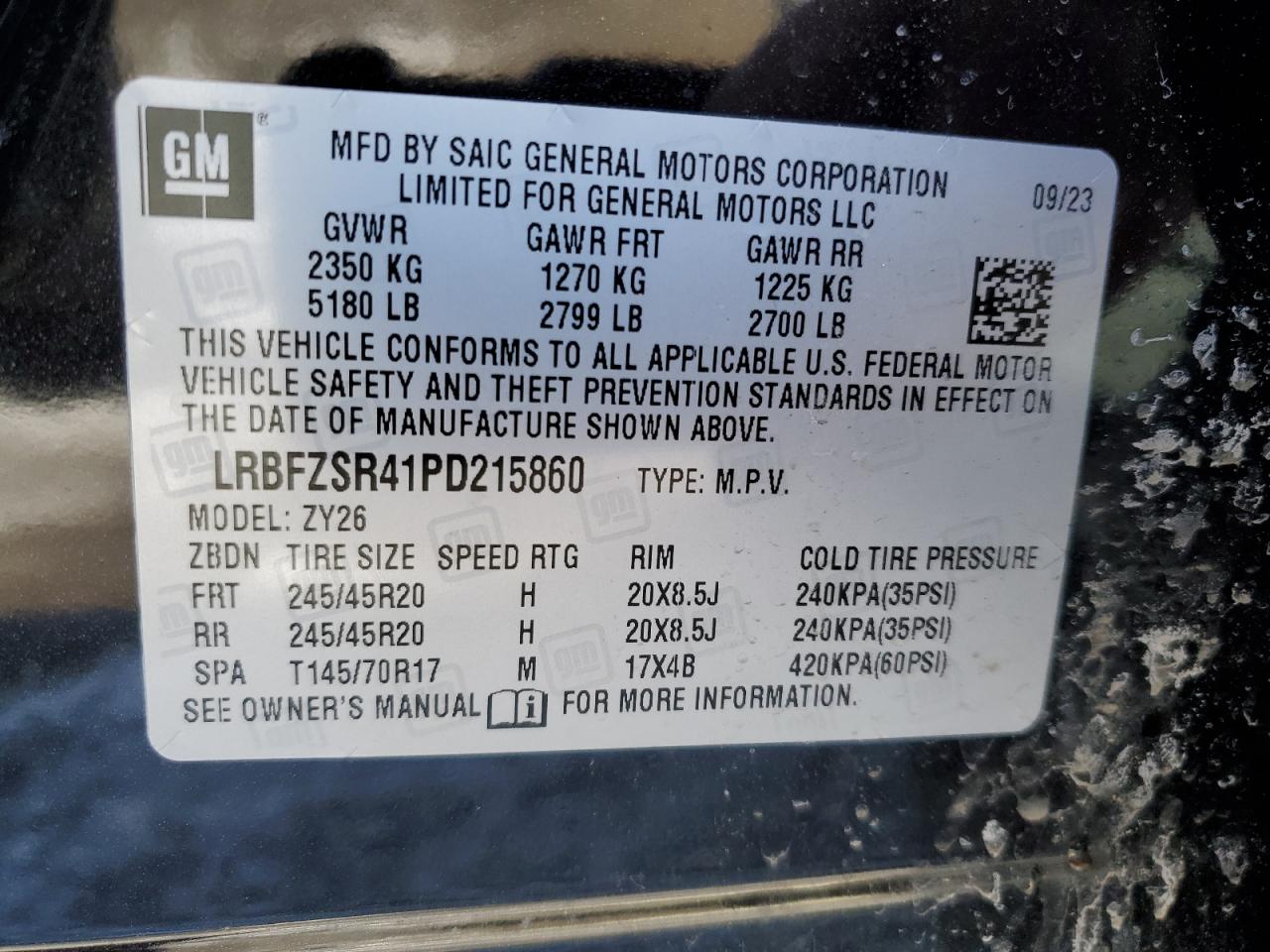 2023 BUICK ENVISION AVENIR VIN:LRBFZSR41PD215860