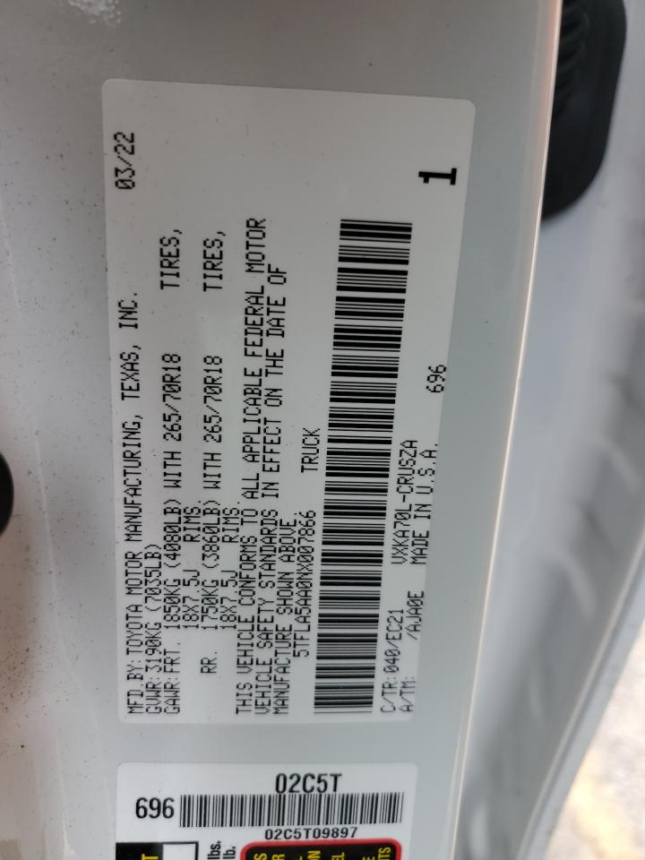 2022 TOYOTA TUNDRA DOUBLE CAB SR VIN:5TFLA5AA0NX007866