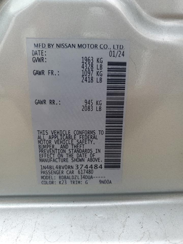 2024 NISSAN ALTIMA S VIN:1N4BL4BV0RN374484