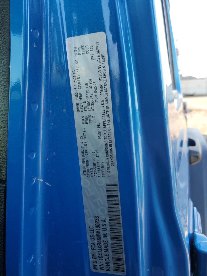 2022 JEEP WRANGLER UNLIMITED RUBICON 4XE VIN:1C4JJXR68NW190233