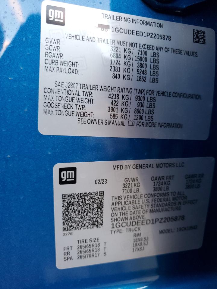 2023 CHEVROLET SILVERADO K1500 RST VIN:1GCUDEED1PZ205878