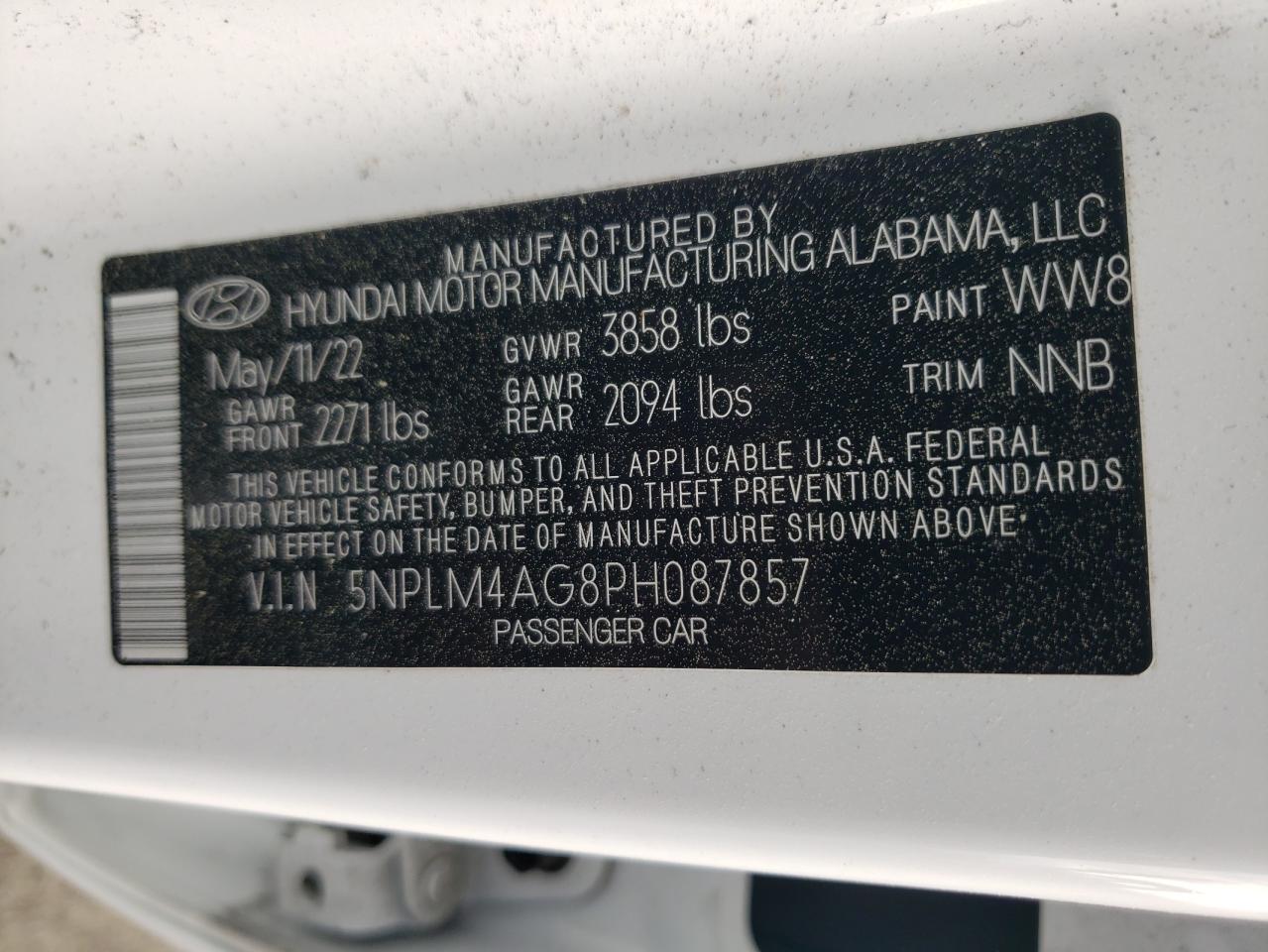 2023 HYUNDAI ELANTRA SEL VIN:5NPLM4AG8PH087857