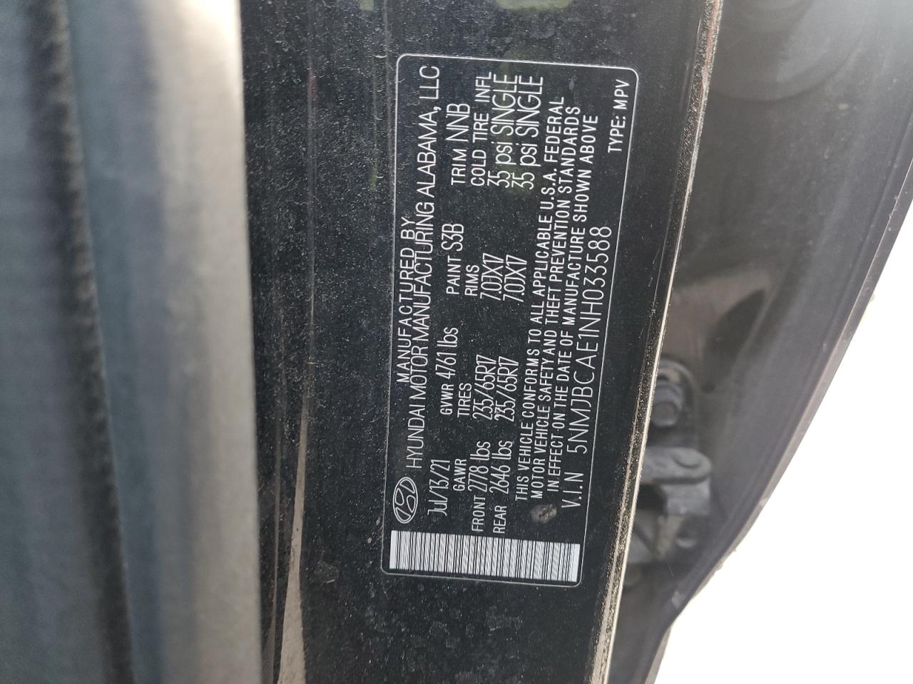 2022 HYUNDAI TUCSON SEL VIN:5NMJBCAE1NH033588