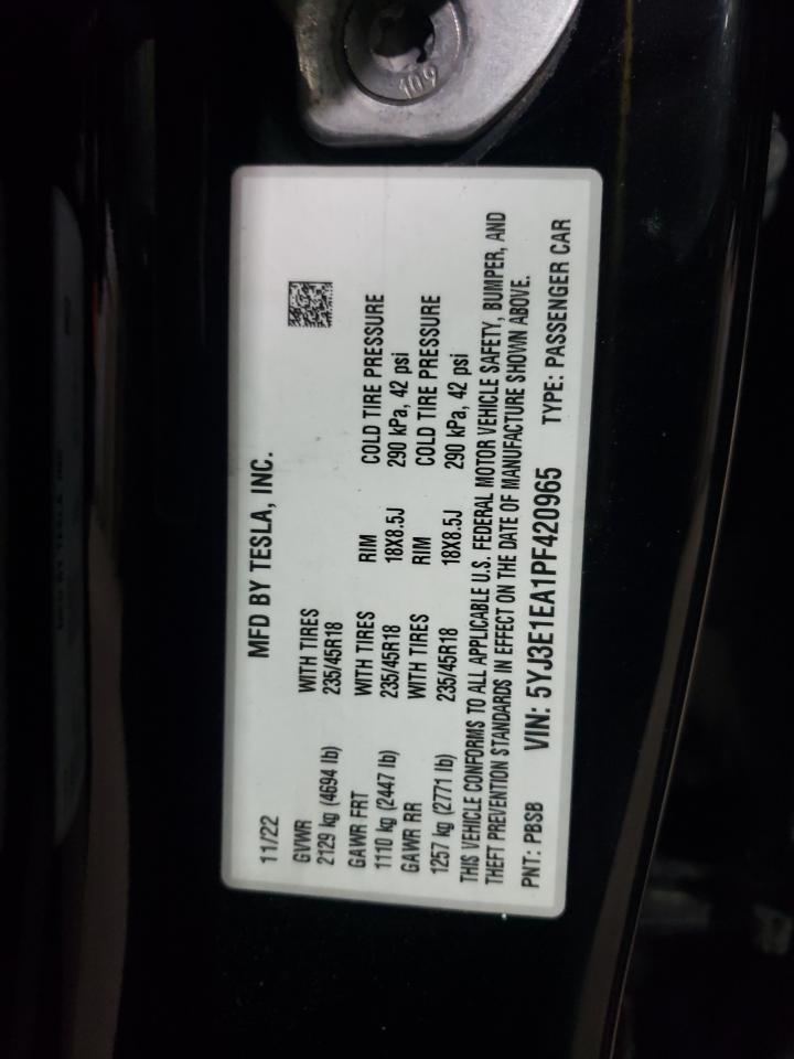 2023 TESLA MODEL 3  VIN:5YJ3E1EA1PF420965