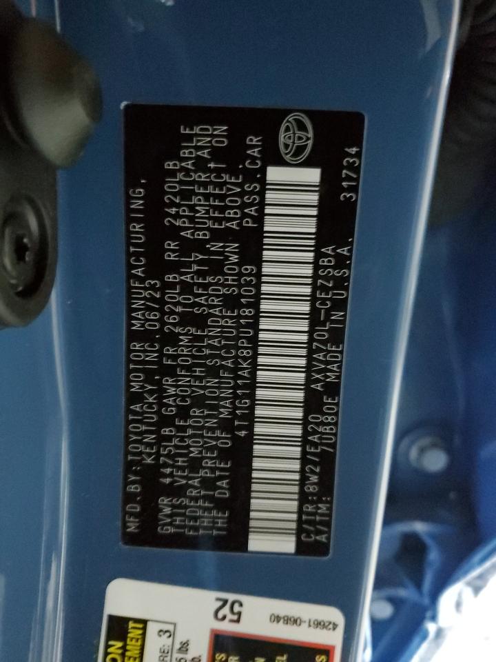 2023 TOYOTA CAMRY SE NIGHT SHADE VIN:4T1G11AK8PU181039