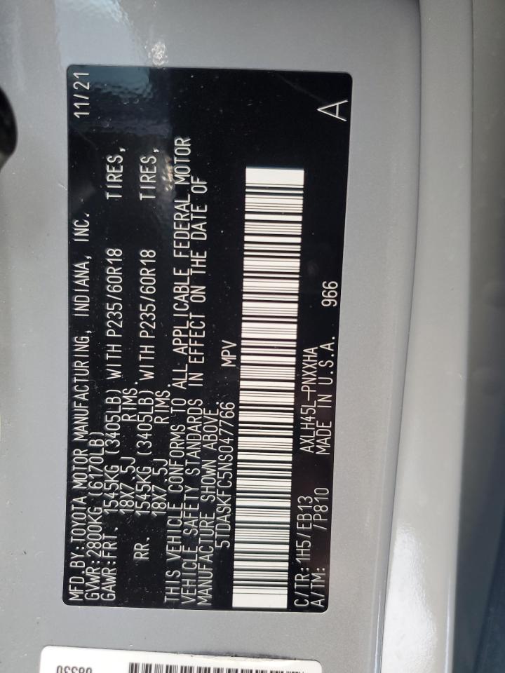 2022 TOYOTA SIENNA XLE VIN:5TDASKFC5NS047766