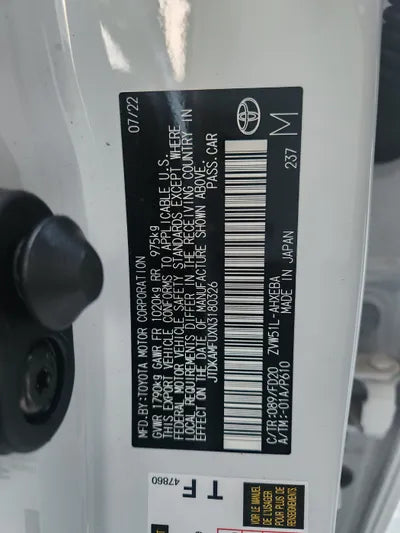 2022 Toyota Prius JTDKAMFUXN3180326 VIN:JTDKAMFUXN3180326