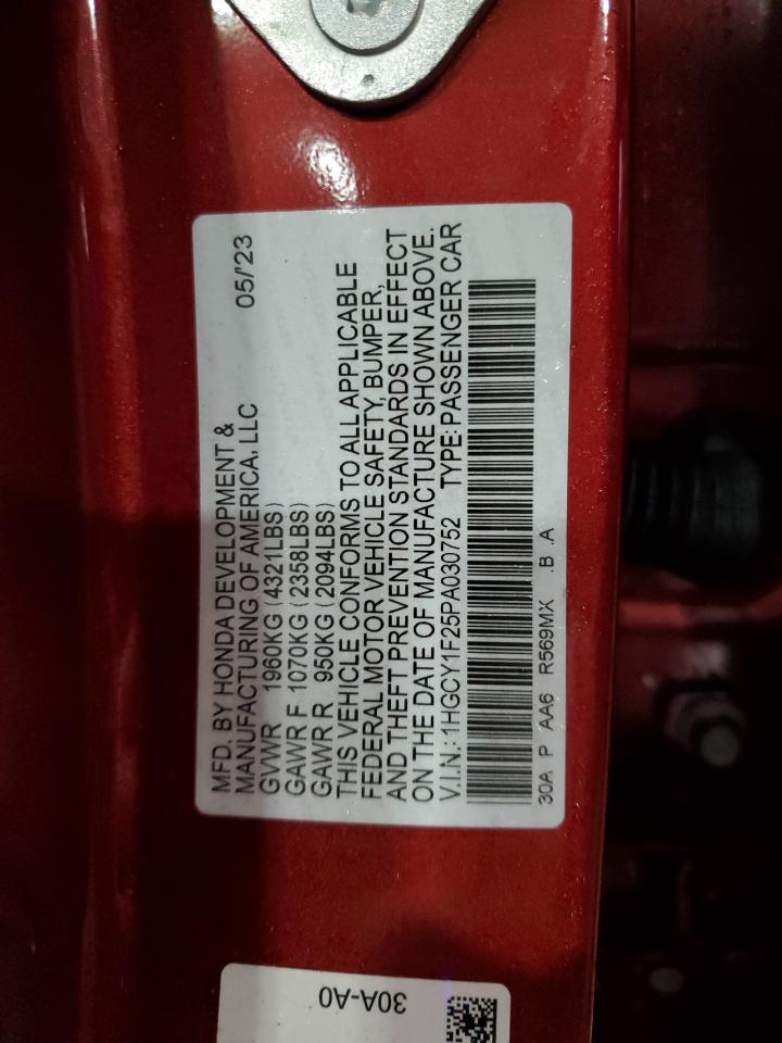 2023 HONDA ACCORD LX VIN:1HGCY1F25PA030752