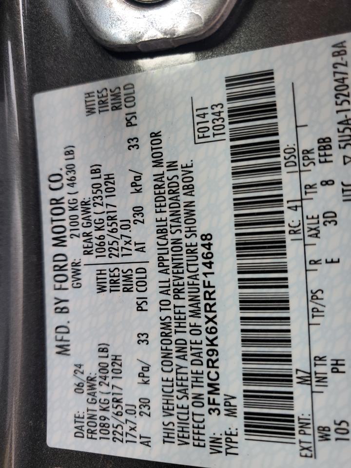 2024 FORD BRONCO SPORT FREE WHEELING VIN:3FMCR9K6XRRF14648