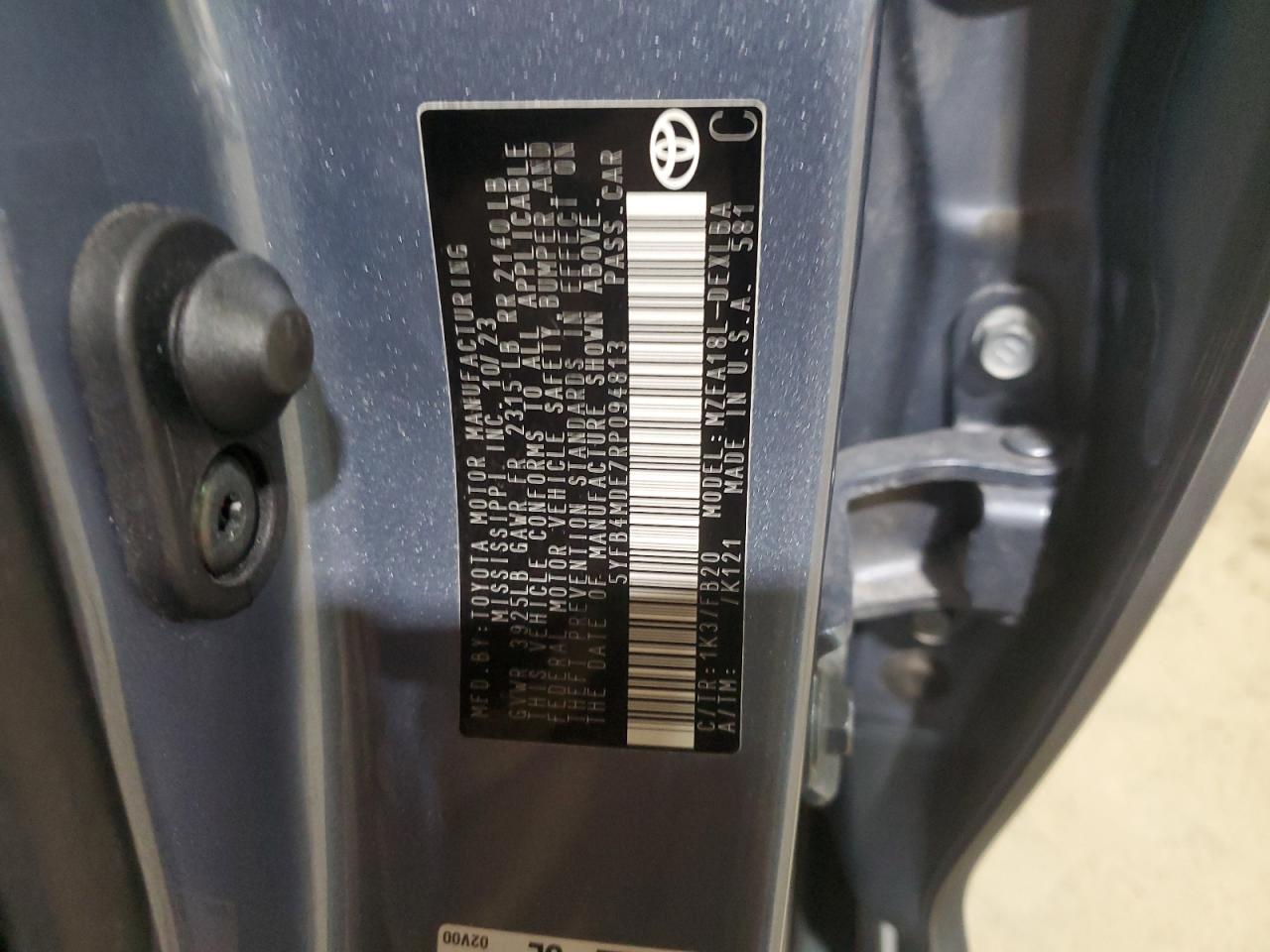 2024 TOYOTA COROLLA LE VIN:5YFB4MDE7RP094813