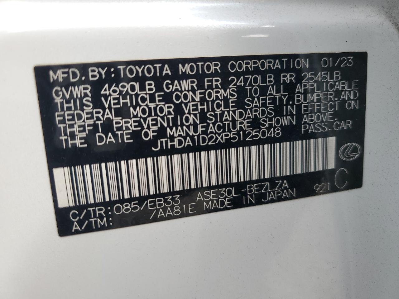 2023 LEXUS IS 300 VIN:JTHDA1D2XP5125048