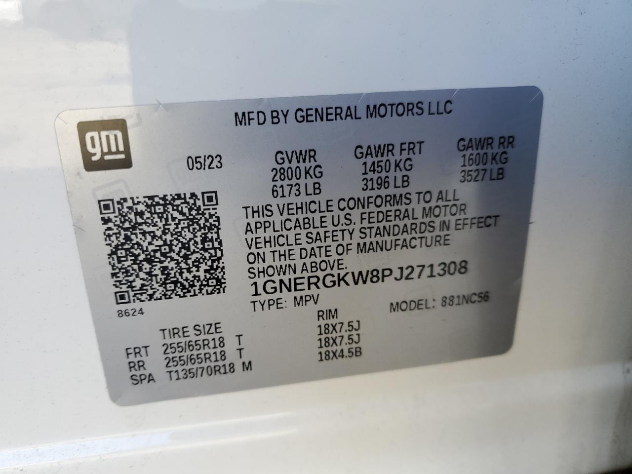 2023 CHEVROLET TRAVERSE LT VIN:1GNERGKW8PJ271308