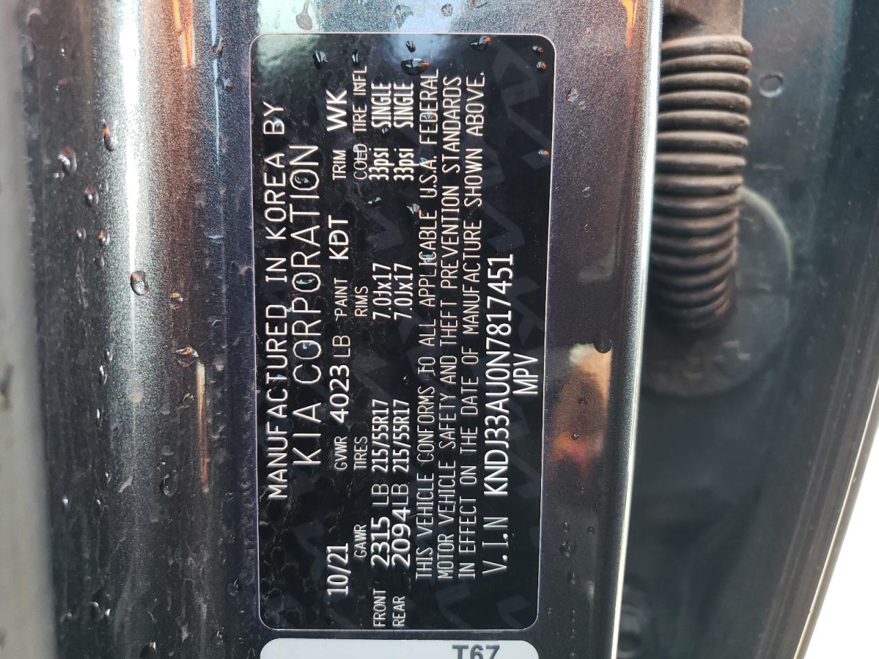 2022 KIA SOUL EX VIN:KNDJ33AU0N7817451